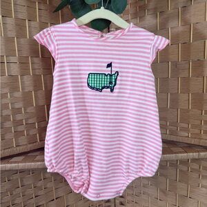 Masters Kids Pink White Striped Applique Baby Girls Bubble Onesie Size 6 Months